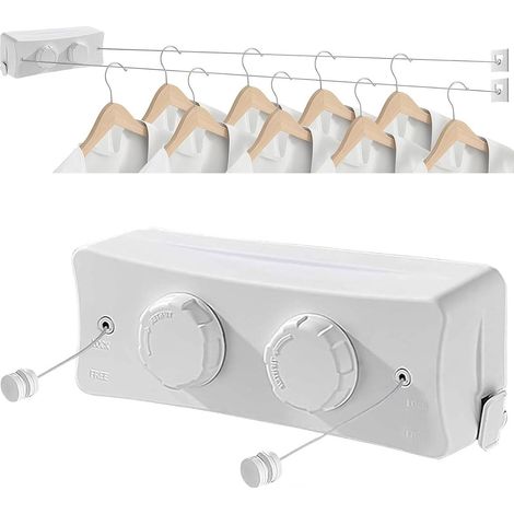 Corde à linge rétractable, corde à linge rétractable de 5 m pour intérieur – Lignes à linge rétractables pour suspendre les vêtements en extérieur – Corde à linge en acier inoxydable (blanc) (1/5)