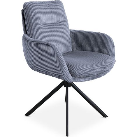 Chaise design avec accoudoirs en velours côtelé gris LOLA (1/5)