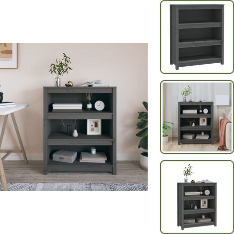 Bibliothèque Gris 80x35x97 cm Bois de pin massif - Bibliothèque - Meuble De Rangement - Étagère - Armoire À Livres - Bibliothèque En Bois