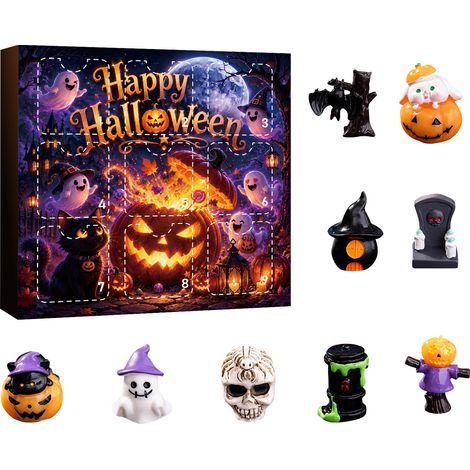 9-tägiger Halloween-Adventskalender, Überraschungsbox, Kürbisgeist aus Kunstharz, Dekoration mit Überraschungsloch, K-Style (1/3)