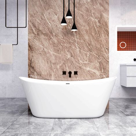 Vasca da Bagno a Isola 170x72x65 cm Vasca da Bagno Freestanding in Acrilico Bianco Barca Ovale (1/5)