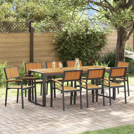 Teenpull – Garten Essgruppe 9 Stk. Schwarz Massivholz Akazie (1/5)