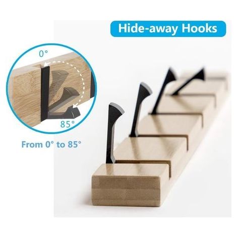 Wandgarderobe mit 4 ausziehbaren Haken, Wandgarderobe zum Aufhängen von Mänteln, Schals, Handtaschen und mehr, Natur (1/4)