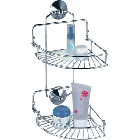 Etagère Serveur de Douche d'angle 2 Niveaux à ventouses Chromé