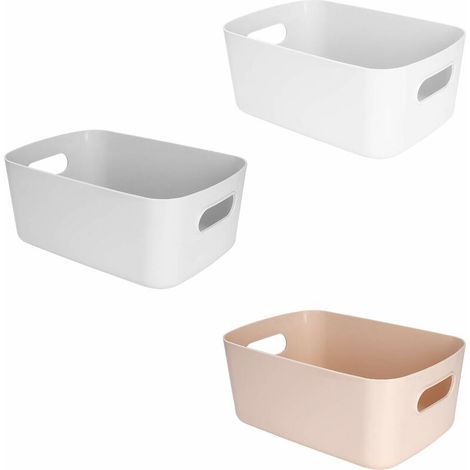 [JAMAIS UTILISÉ]Panier de rangement en plastique avec poignées Petite boîte de rangement légère pour salle de bain, cuisine, chambre d'enfant, étagères à tiroirs cosmétiques (lot de 3) (1/5)