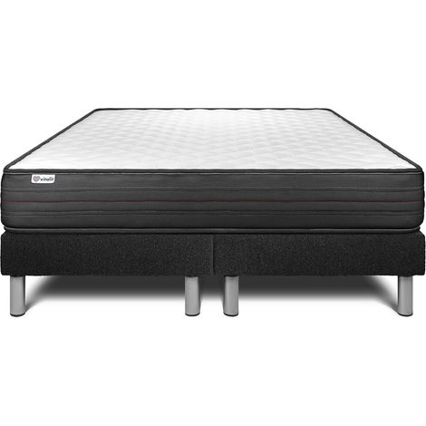 Base tapizada negro + Colchón con espuma viscoelástica 2x80x200