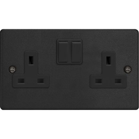Varilight 2-Gang 13A Double Pole Switched Socket Matt Black