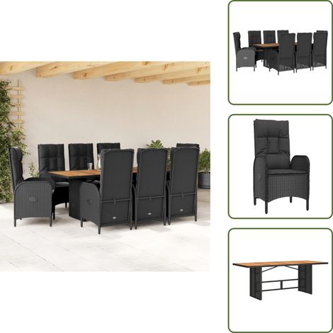 9-tlg. Garten-Essgruppe mit Kissen Schwarz Poly Rattan - Garten Möbel - Gartenset - Esstisch Set - Outdoor Möbel - Terrassenmöbel (1/5)