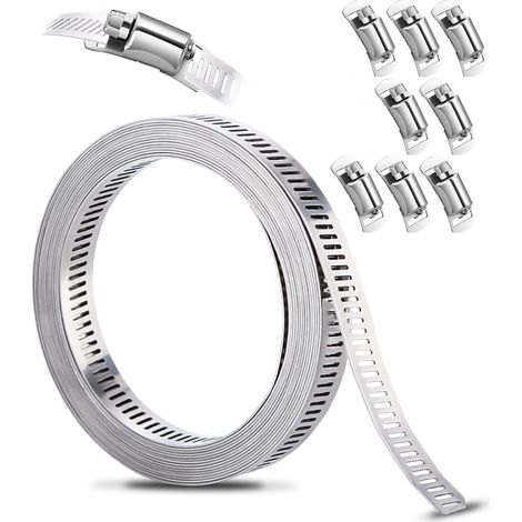 Collier De Serrage - Acier Inoxydable 304 - Bande De 3 M - 8 Verrous À Fentes - Pour Tuyaux D Eau Gaz Automobile Jardin Industrie - Lot De 1 (1/5)