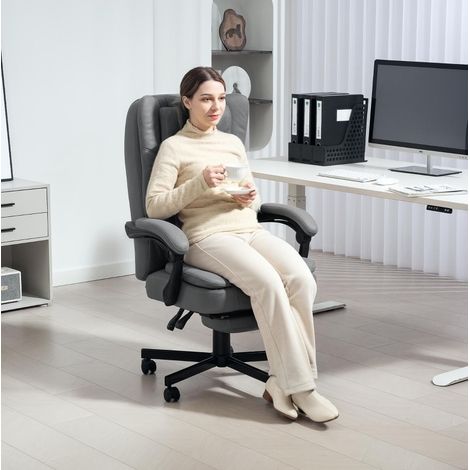 Silla de oficina ergonómica con masaje, reclinable y reposapiés, gris, OKWISH (1/5)