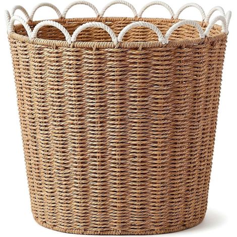 Panier de rangement rond corde tressée papier structure fer robuste pour couvertures jouets linge chambre enfant et salon (1/5)