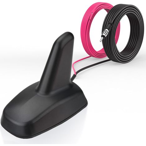 Antenne Voiture Aileron de Requin Autoradio FM AM, Haut Gain 17-23dB, Étanche IP65, 9-16V CC, Câble 5m, Compatible Voiture Camion Camping-Car SUV, Noir (1/5)