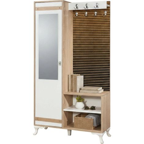 Dmora - Muebles de entrada Zephyr, Entrada para perchas, Composición para atrio, Consola de almacenamiento multifunción, 100x36h190 cm, Roble, con embalaje reforzado