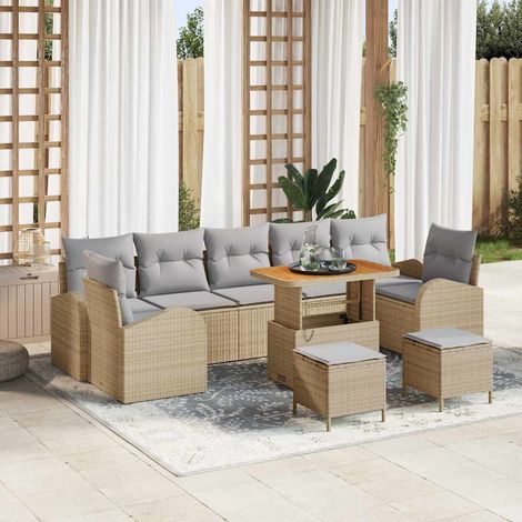vidaXL Set Divano da Giardino con cuscino 10 pcs Beige e Grigio Chiaro (1/5)