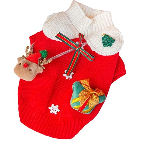 Gilet De Noël - Gilet En Molleton Sans Manches Pour Chien Et Chat Avec Anneau Pour Laisse - Rouge Vif - Tailles XS À XXL (1/4)