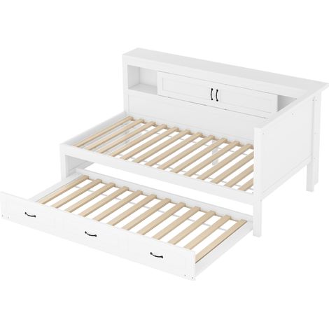 Cama de día 90 x 200 cm blanca con cama nido LED, almacenaje, enchufe y USB (1/5)