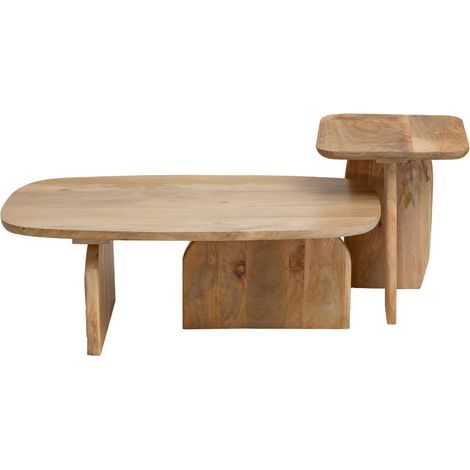 Made In Meubles – Set de 2 tables basses gigognes en bois de manguier – Dimensions grande 100x55x35 cm, petite 45x40x50 cm – Épaisseur plateau 2,5 cm (1/5)