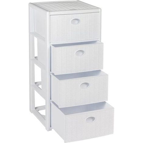 CASSETTIERA 4 CASSETTI L40 P40 H80CM RATTAN BIANCO