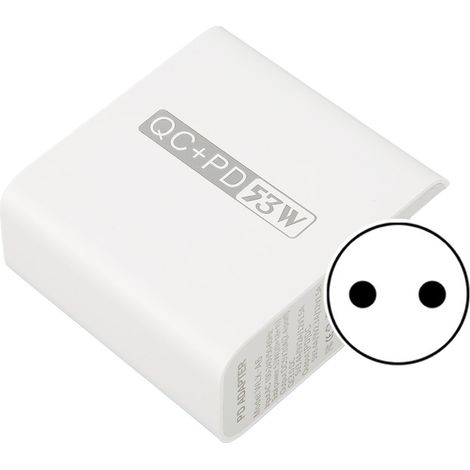 Chargeur mural WLX A6 USB-C 53W, 4 ports USB QC 3.0 PD 20W charge rapide pour iPhone, tablette, écouteurs, prise EU 100-240V (1/5)