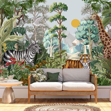 Papier peint panoramique Enfants - Animaux de la Jungle - 130 cm x 77 cm (1/4)