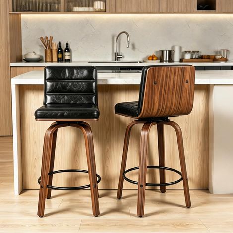 Tabouret de bar noir rotatif en bois et vinyle 40 x 48 x 90 cm (1/5)
