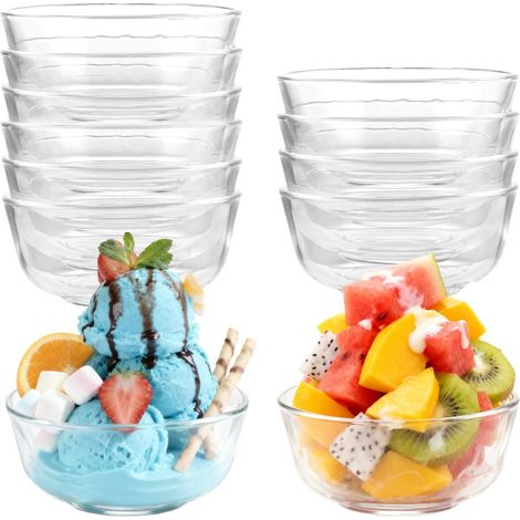 12 Pièces Saladier Verre Dessert 325 ml, Bol en Verre Transparent 11,5 x 5,2 cm, Coupelles pour Fruits, Yaourt, Sauces et Table Familiale Quotidienne (1/5)
