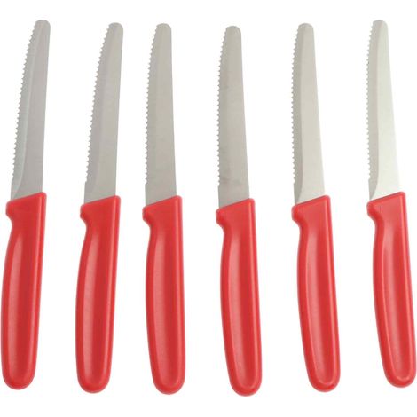 6 Couteaux de table, Lame dentelée, Acier inoxydable 21,5 cm, Poignée ergonomique, Pour petit-déjeuner et steak (1/5)