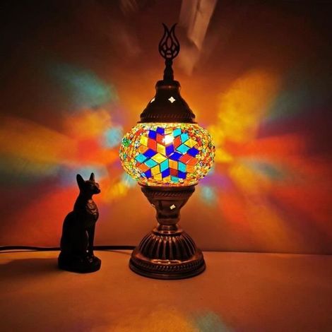 Lampe de Table en mosaïque fait à la main, abat-jour en verre turc, Art Vintage romantique, luminaire décoratif de chambre (1/4)