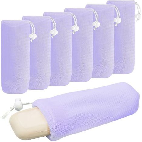 CCYKXA Set of 5 mesh soap bags for soap bars, exfoliating foaming and drying soap holder for shower (purple) (1/5)