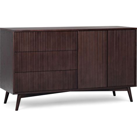 Teamson Home Tremolo Sideboard Cabinet with 3 Drawers, 2 Doors, Fluted Fronts and Dining Room Storage Furniture, Black Finish (1/5)