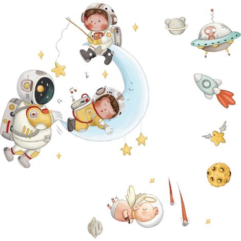 Stickers muraux pour chambre d enfant astronaute et lune (1/5)