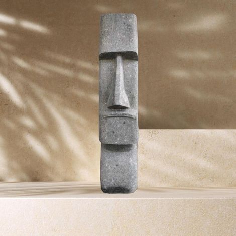 Statue jardin zen moai visage allongé en pierre volcanique 100 cm (1/4)