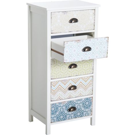 Cassettiera con 5 Cassetti 46x34x97,5 cm in MDF Bianco (1/5)