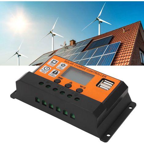 Contrôleur solaire pour batterie lithium-ion au plomb-acide orange/noir avec écran LCD, adaptatif 12V/24V, 20A. (1/5)
