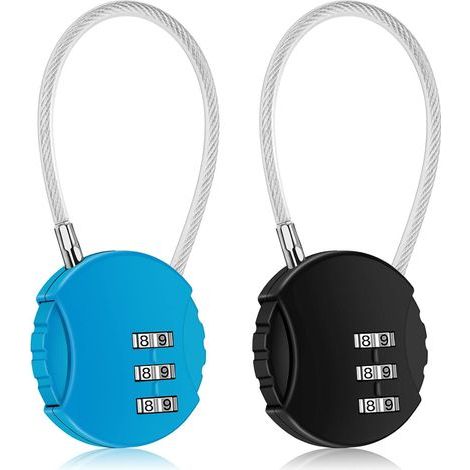 Paquete de 2 candados impermeables de combinación de 3 dígitos para taquillas de gimnasio, taquillas deportivas, vallas, cajas de herramientas, puertas y almacenamiento con pestillo (negro y azul). (1/5)