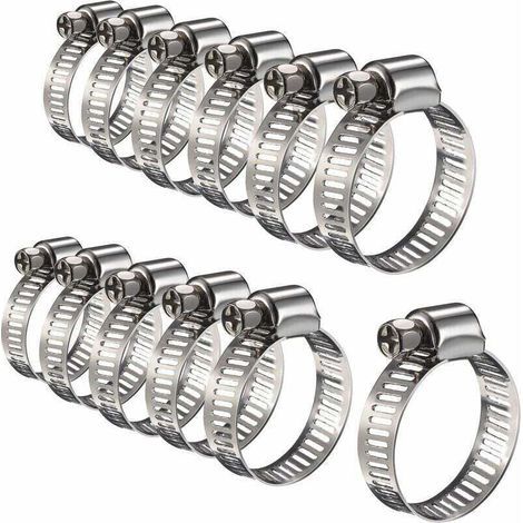 12 Stück verstellbare Schlauchschellen aus Edelstahl, Schlauchclips, Befestigungselemente (16-25 mm) (1/4)