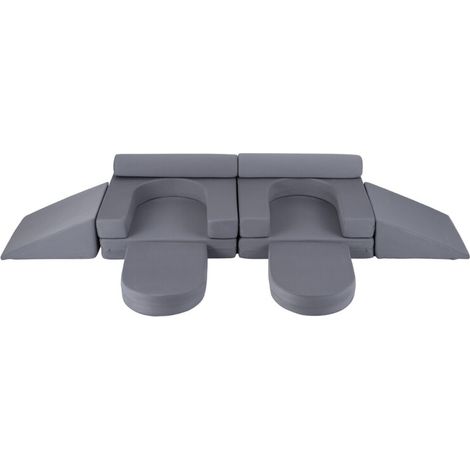 Canapé de jeu modulable gris pour enfant, 10 pièces en mousse avec housses lavables pour salle de jeux et chambre (1/5)