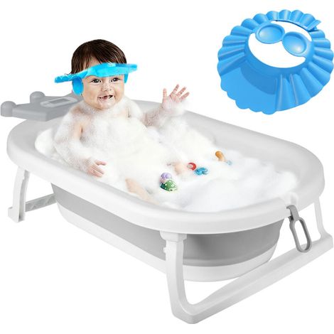 Baignoire Bébé Pliable XXL Avec Etagère De Bain Bebe Et Thermomètre Intégré Et Chapeau de bébé - Baignoire Enfant Avec Siege De Bain Pour Bebe (1/5)