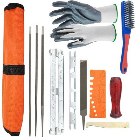 Kit d'affûtage de chaîne de tronçonneuse 12 pièces avec lime ronde 4/4,8/5,5 mm, lime plate, guide de lime et sac à outils (1/4)