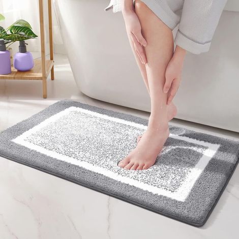 Non-Slip Bath Mat, Soft Microfiber Bathroom Mat, Absorbent Machine Washable Shower Mat, 41 x 61 cm, Grey (1/5)