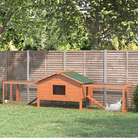 Recinto per piccoli animali 309x79x86 cm, con 2 aree di sgambamento, 2 rampe, fondo estraibile, legno naturale (1/5)