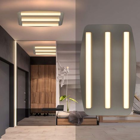 ZMH Plafonnier LED blanc chaud 3000K, plafonnier de cuisine 3 lampes en acier inoxydable et acrylique, 17W lampe de salon carrée 48x30cm, lustre intérieur nickel 1360lm - 48x6.1x30cm