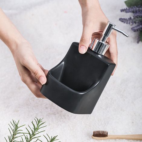 Seifenspender, hochwertige Keramik, weiche Oberfläche, mit Fach, Fassungsvermögen 390 ml.schwarz, 2 Stk (1/4)