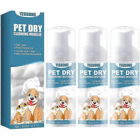 Lot de 3 shampoings secs naturels sans eau pour chats et chiens (60 ml). (1/4)