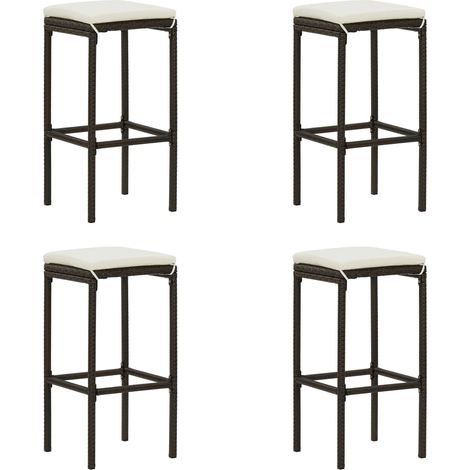 Barhocker mit Kissen 4 Stk. Braun Poly Rattan