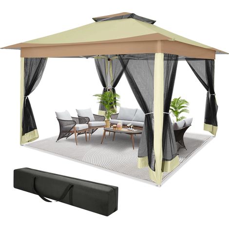 Gazebo, Design Pop-Up, Protection UV, Kaki Foncé (1/2)
