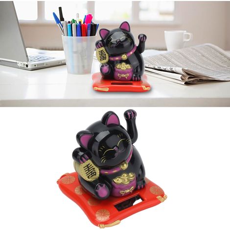 Figurine Chat Porte-Bonheur à Énergie Solaire avec Bras Balanceur - Chat Noir Décoratif pour Maison Bureau Voiture (1/5)
