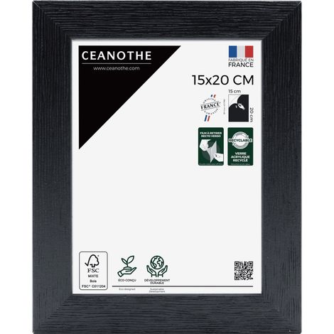 Cadre Photo Noir 15x20 cm et 20x15 cm - Cadre Photo Bois FSC - Convient au Format A5, A6 et Carte Postale – Fabriqué en France – Cadre Photo Karma Noir - Verre acrylique Incassable (1/5)