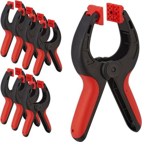 Relaxdays – Lot de 8 pinces de serrage 7 cm – Force de serrage 13 kg – Antidérapantes et pivotantes – Pour travaux manuels et bricolage (1/5)
