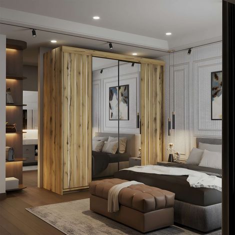 Modern Sliding Wardrobe in 150cm & 200cm with Full-Length Mirror - Oak150cm (1/2)